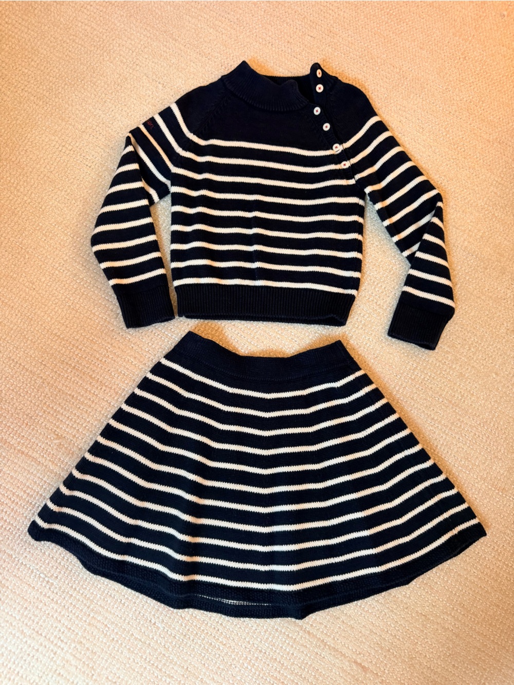 Ralph Lauren Navy & White Striped Girls Skirt and Sweater Set
